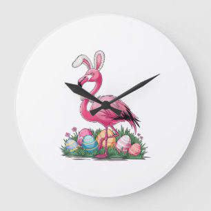 Relógio Grande Camiseta Flamingo de Páscoa