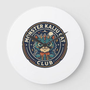Relógio Grande Camiseta Gráfica de Arte de Gato Monstro Kaiju - A
