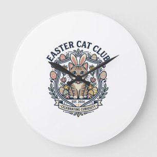 Relógio Grande Camiseta Gráfica de Gato de Páscoa - Clube do Gato