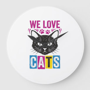 Relógio Grande Camiseta Gráfica Rosto de Gato Nós Amamos Gatos Vi