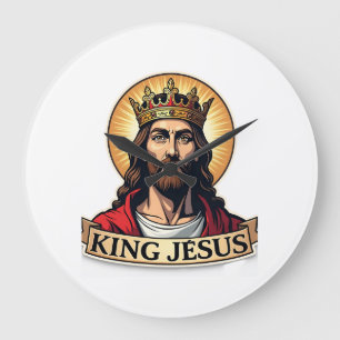 Relógio Grande Camiseta King Jesus Banner Vintage Engraving 2