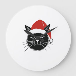 Relógio Grande Camiseta Natal Gato Fofinho Amante do Papai Noel H