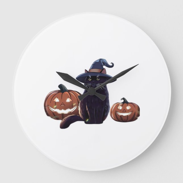 Relógio Grande Camiseta Oversized Halloween gato preto (Frente)