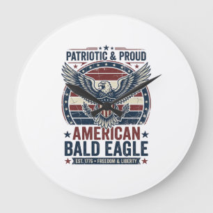 Relógio Grande Camiseta Patriótica Vintage Águia Careca Desgastad
