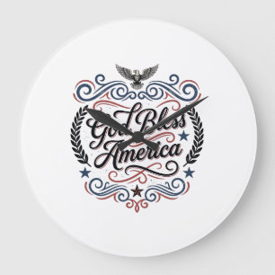 Relógio Grande Camiseta Patriótica Vintage Águia Deus Abençoa a A