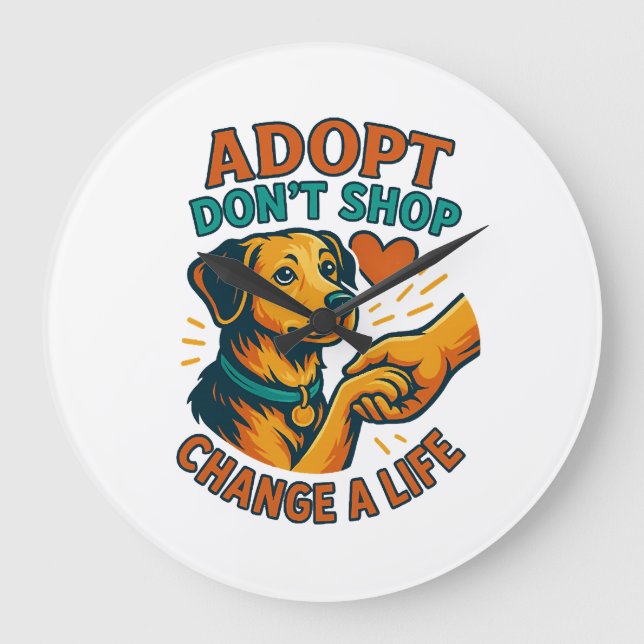 Relógio Grande Camiseta Pet Adopt Love (Frente)