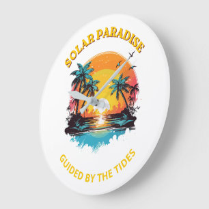 Relógio Grande Camiseta Retro Solar Paradise Guided by the Tides