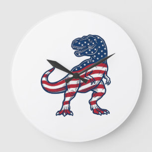 Relógio Grande Camiseta T-Rex Patriota Bandeira Americana_1