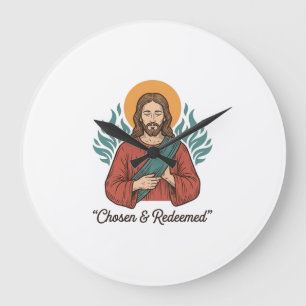 Relógio Grande Camiseta Vintage Cristã Jesus Escolhido e Redimido