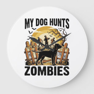 Relógio Grande Camiseta Vintage de Caça a Zumbi Halloween_1