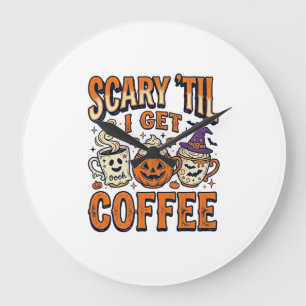 Relógio Grande Camiseta Vintage de Café no Halloween Assustador A