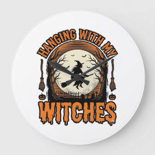Relógio Grande Camiseta Vintage de Halloween com Minhas Bruxas De