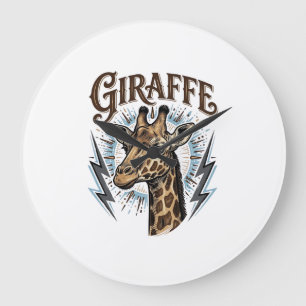 Relógio Grande Camiseta Vintage Girafa com Relâmpago Desenhado_