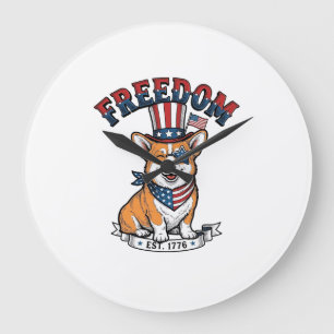 Relógio Grande Camiseta Vintage Gravura Patriota Liberdade Corgi_