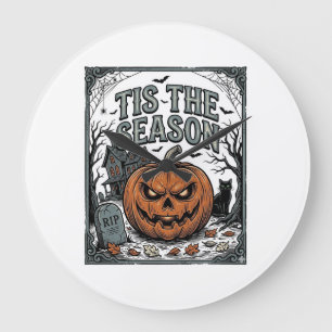Relógio Grande Camiseta Vintage Halloween Abóbora Gato É a Tempor