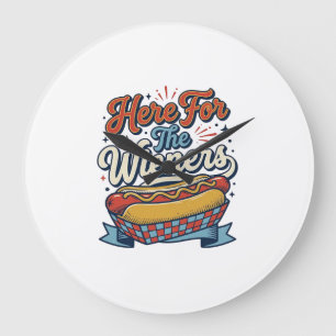 Relógio Grande Camiseta Vintage Hot Dog Here For The Wieners_1