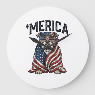 Relógio Grande Camiseta Vintage Vetorial Patriota Bulldog 'Merica