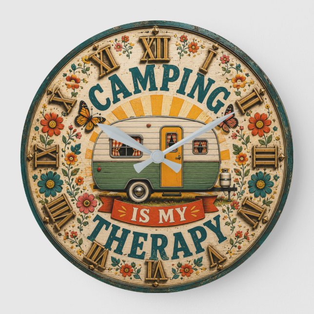 Relógio Grande Camping Is My Therapy Floral Camping Gift  (Frente)