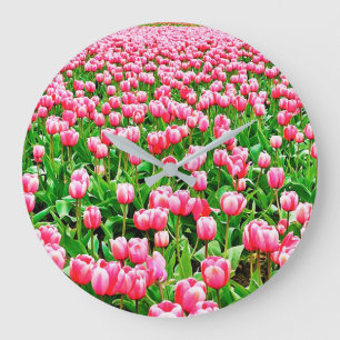 Relógio Grande Campo de Tulipas Rosa