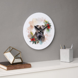 Relógio Grande Cane Corso Christmas Wreath Festivo Pup