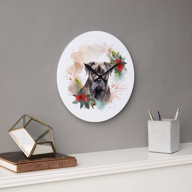 Relógio Grande Cane Corso Christmas Wreath Festivo Pup (Escritório)