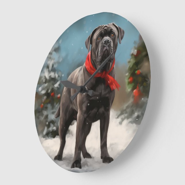 Relógio Grande Cane Corso no Natal da Neve (Ângulo)