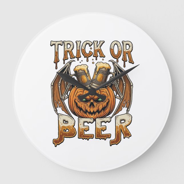 Relógio Grande Caneca de Abobora de Halloween de Ossos de Asas Ce (Frente)