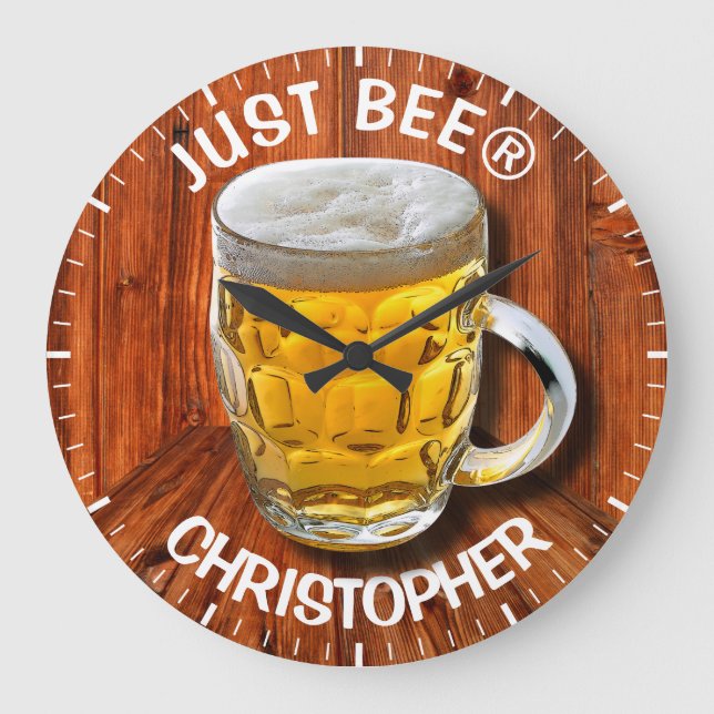 Relógio Grande Caneca de cerveja de vidro da pinta com cabeça (Frente)