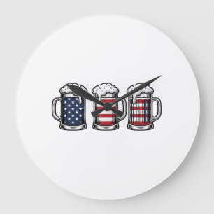Relógio Grande Canecas de Cerveja Patrióticas Design de Camisa Ve
