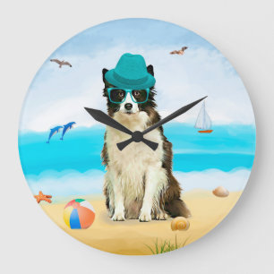 Relógio Grande Cão Border Collie na Praia