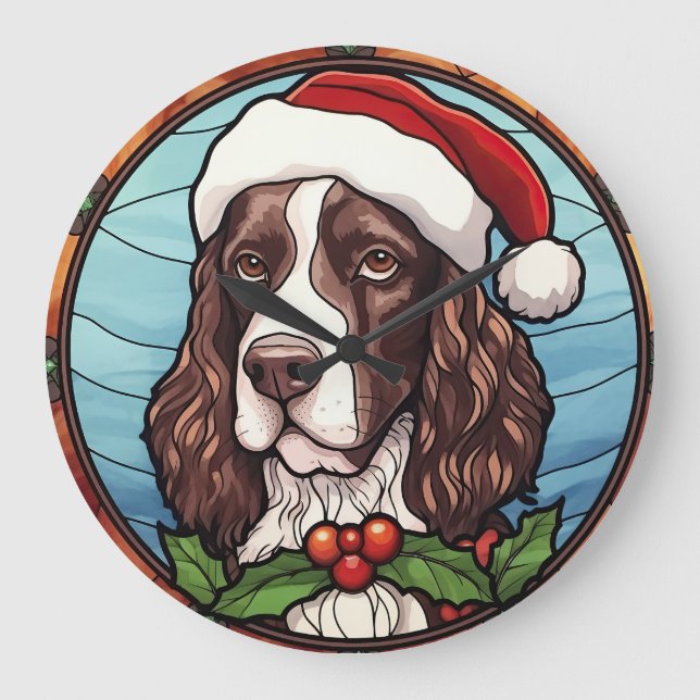 Relógio Grande Cão de Caça Springer Inglês Vidro Colorido Natal (Frente)