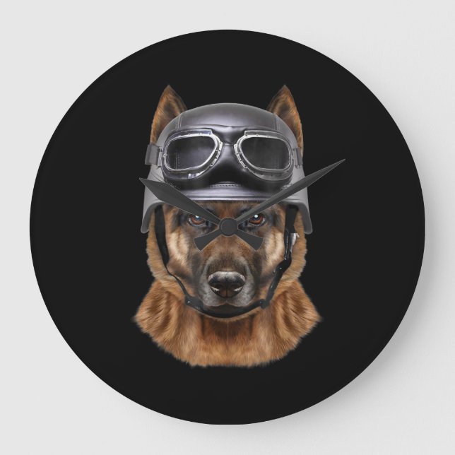 Relógio Grande Cão german shepherd, Biker No Capacete De Motocicl (Frente)