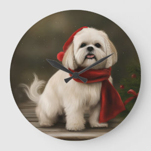 Relógio Grande Cão Lhasa Apso na Neve Natal