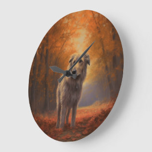 Relógio Grande Cão Lobo na Queda de Folhas de Outono Inspira