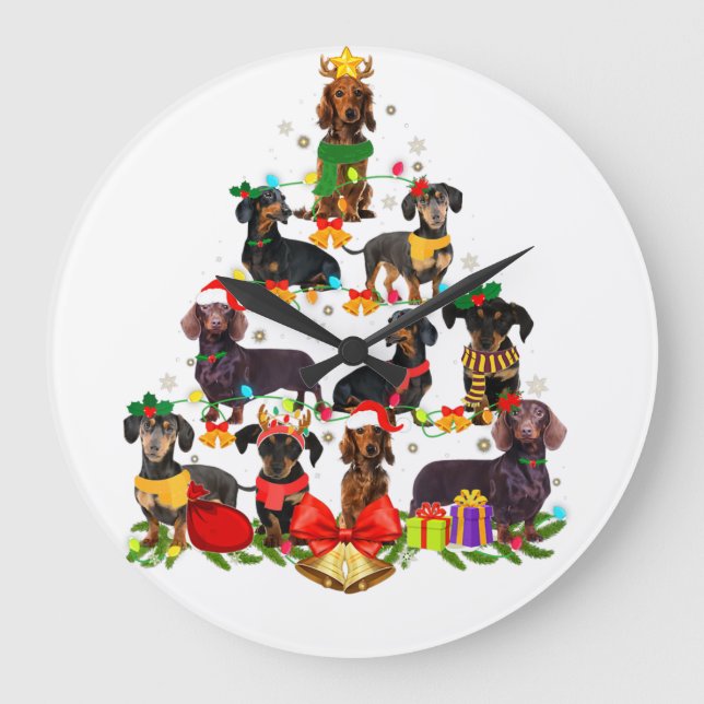 Relógio Grande Cão Povoado Dachshund Tree Natal Light (Frente)