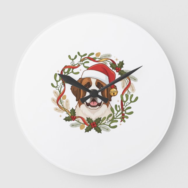 Relógio Grande Cão São Bernardo de Natal com Chapéu do Papai Noel (Frente)