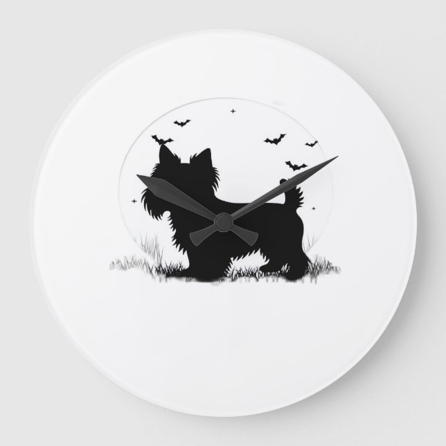Relógio Grande Cão Yorkshire Terrier � Silhueta da Lua de Hallowe (Frente)