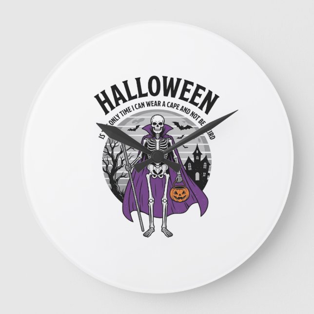 Relógio Grande Capa engraçada de Halloween de esqueleto citação d (Frente)