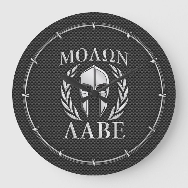 Relógio Grande Capacete espartano do cromo de Molon Labe na fibra (Frente)