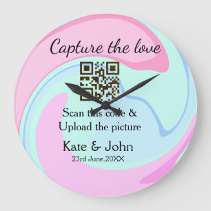 Relógio Grande Capturar a combinação azul-rosa do marble add QR s