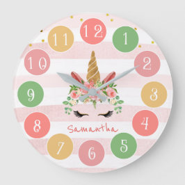 Relógio Grande Cara de Unicórnio Cor-de-Rosa Bonita com Flores