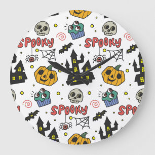 Relógio Grande Caracteres de Halloween: Padrão Whimsical Seamless