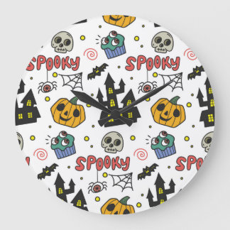Relógio Grande Caracteres de Halloween: Padrão Whimsical Seamless
