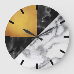 Relógio Grande Carrara Marble Cinza Geometry Dourada Stone Meta