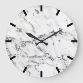 Relógio Grande Carrara Marble Cinza Silver Black White Stone
