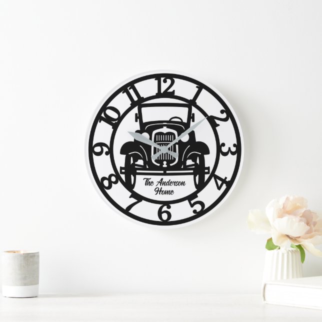 Relógio Grande Carro Antigo Preto e Branco (Lar)