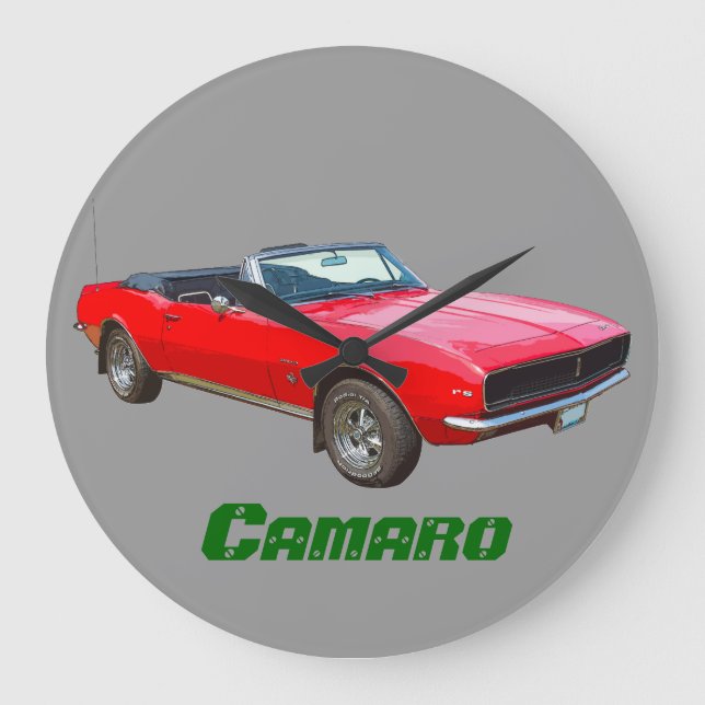Relógio Grande Carro Muscular Camaro, convertível vermelho, 1967 (Frente)
