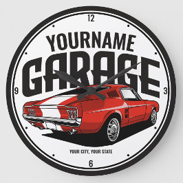 Relógio Grande Carro Muscular Personalizado, 1967, Garagem Vermel