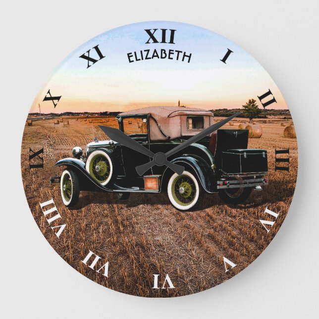 Relógio Grande Carro Retrovisor legal, Rosa E Preto (Frente)