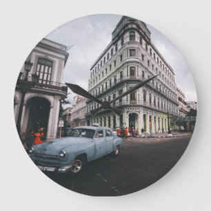 Relógio Grande Carro vintage Clássico Azul Cityscape
